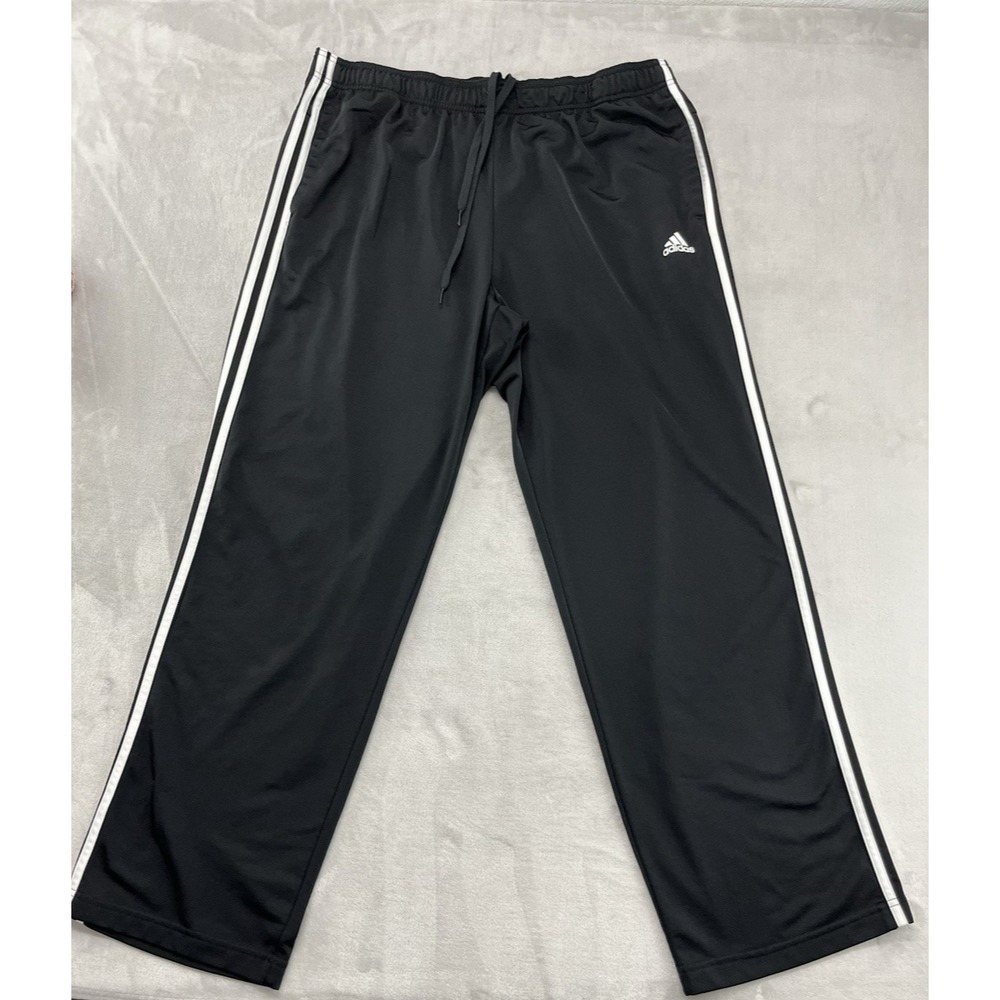 Adidas Track Pants Men 2XL Black Primegreen Three Stripes Loose Straight Exc